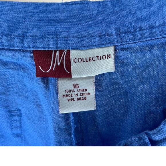 Y2K Vintage JM Collection Womens Blue 100% Linen Coordinating Capri Set Size 16 - Picture 6 of 6